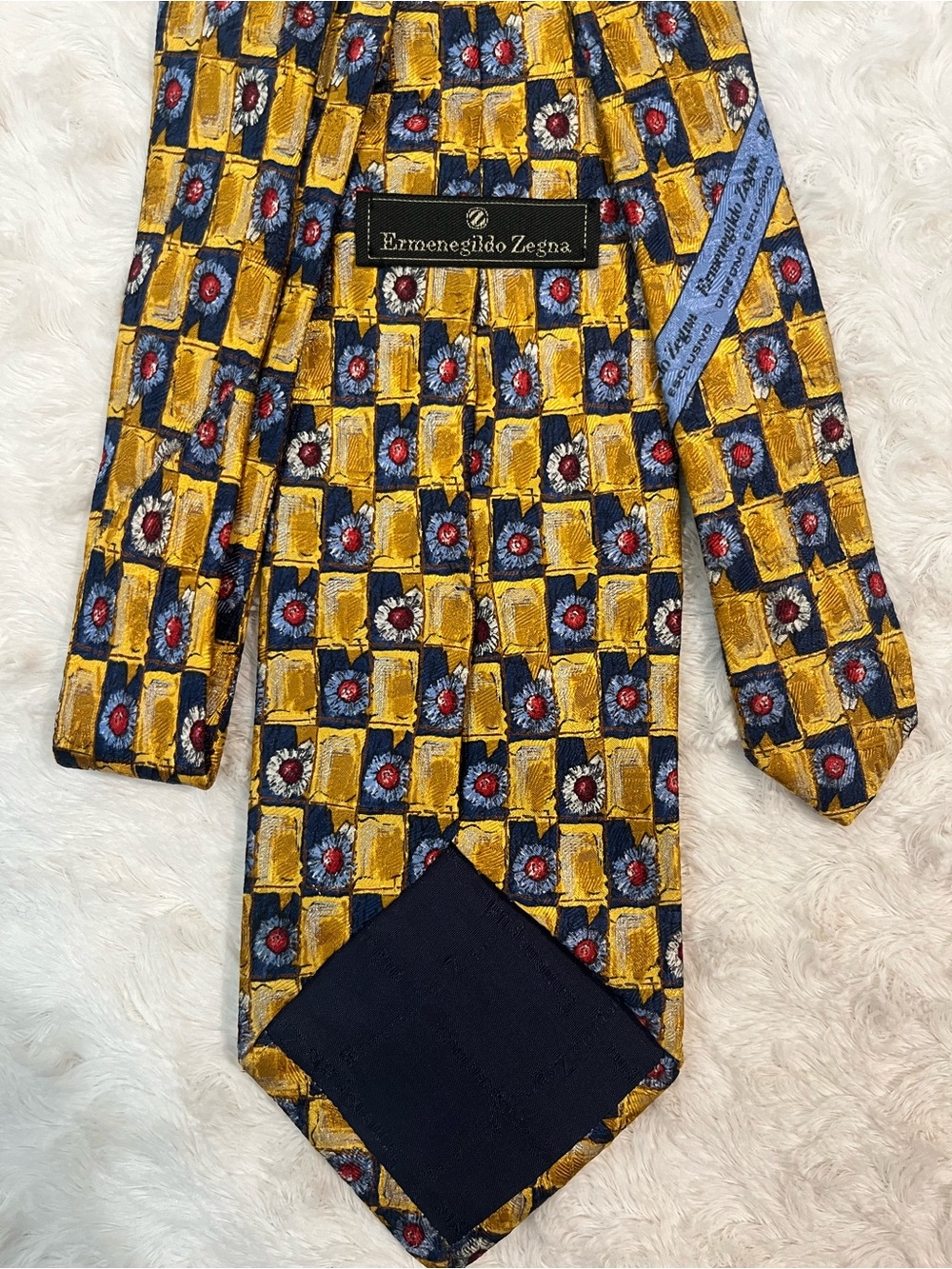 Ermenegildo Zegna Yellow Geometric and Floral Silk Tie
